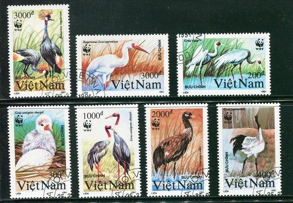 Вьетнам 1991 - Журавли 7 марок гашеные