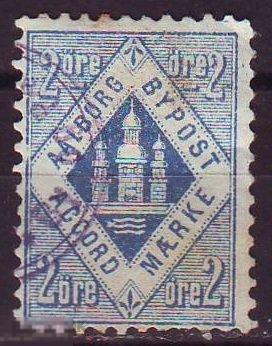 Дания частная городская почта г.Aalborg 1887г. гаш. локал местная 
