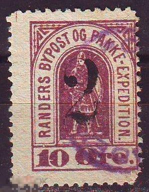 Дания частная городская почта г.Randers 1885г. гаш. .надпечатка локал местная 
