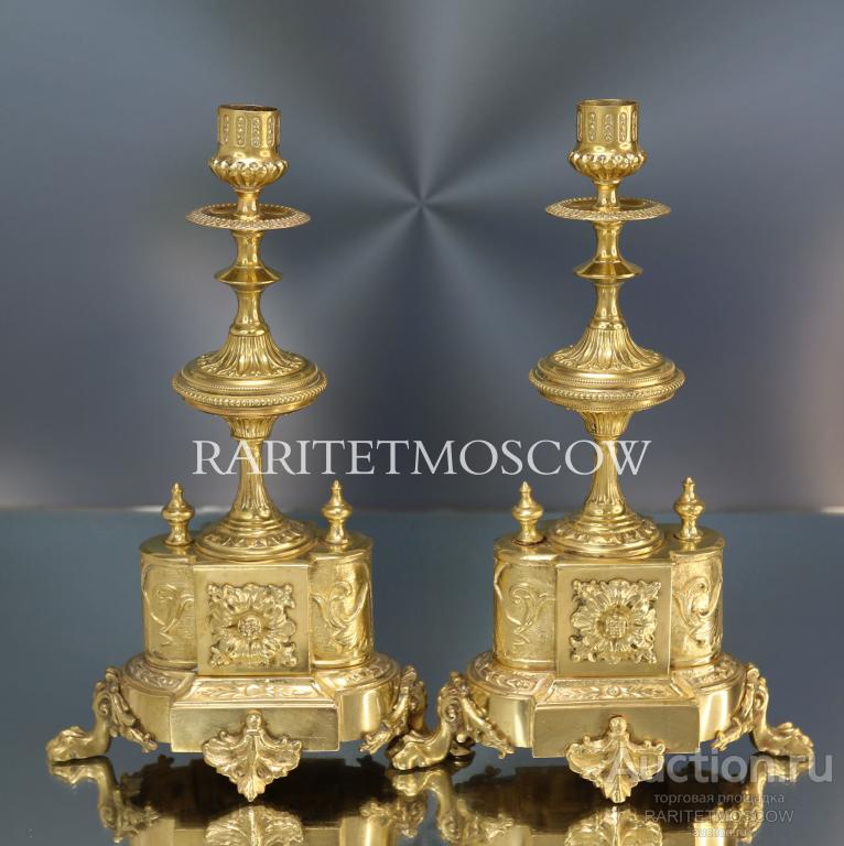 Подсвечник антикварный старинный пара бронза латунь 19век 24