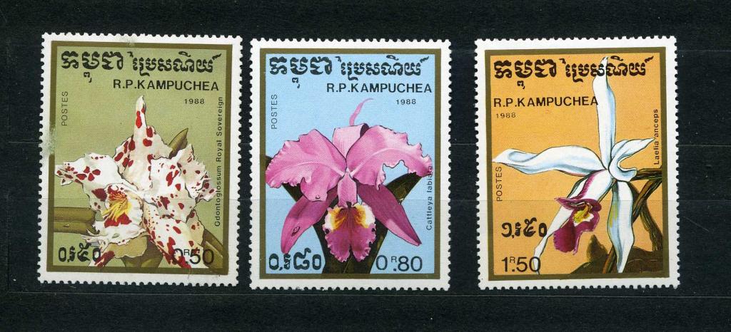 Кампучия. Камбоджа. Орхидея. Сорта орхидей. Редкие цветы. 1988.**