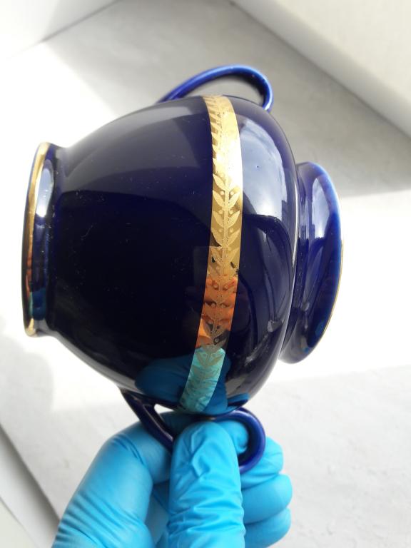 Красивая антикварная сахарница ЛФЗ жирное золото глубокий кобальт классная