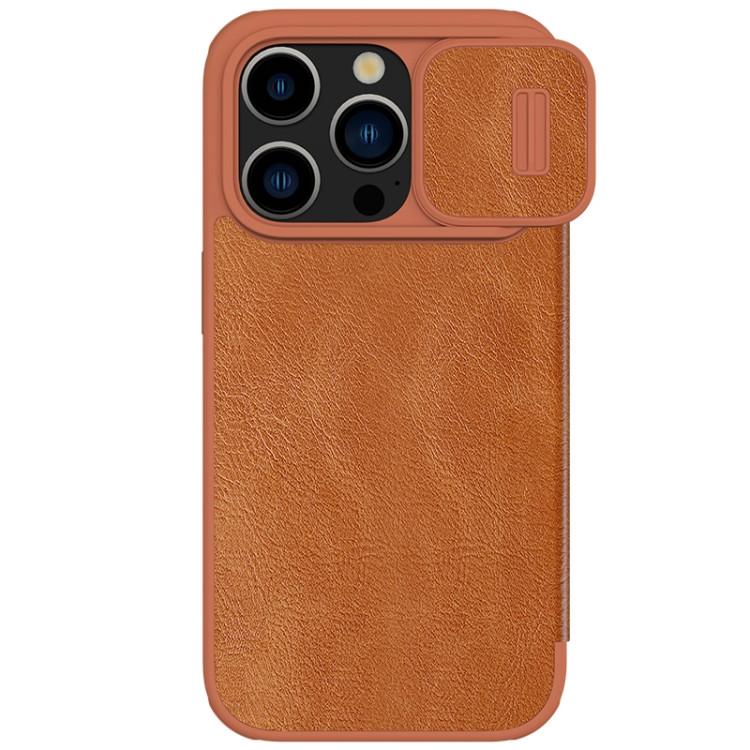 Кожаный чехол книжка Nillkin QIN Pro для iPhone 15 Pro Max, Brown