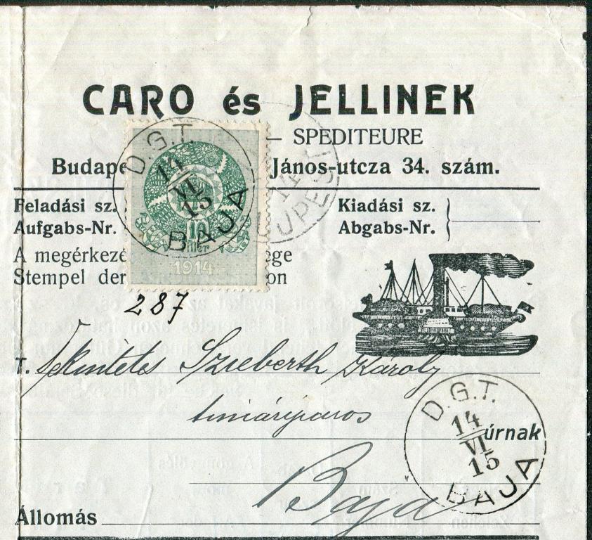 Австро-Венгрия 1914-1915 пароходная компания DGT / DDSG Дунайское пароходство фрахт-письмо накладная