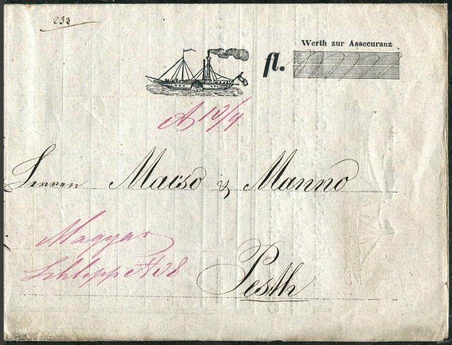 Австрия 1847 пароходная компания DDSG Дунайское пароходство фрахт-письмо накладная ⇒ Пешт Венгрия