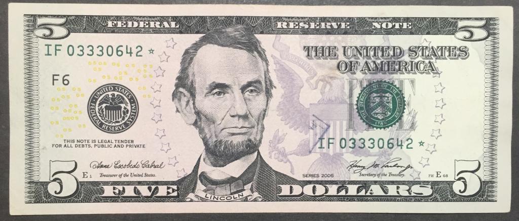 5 долларов 2006 год IF 03330642 * США пресс замещение красивый номер