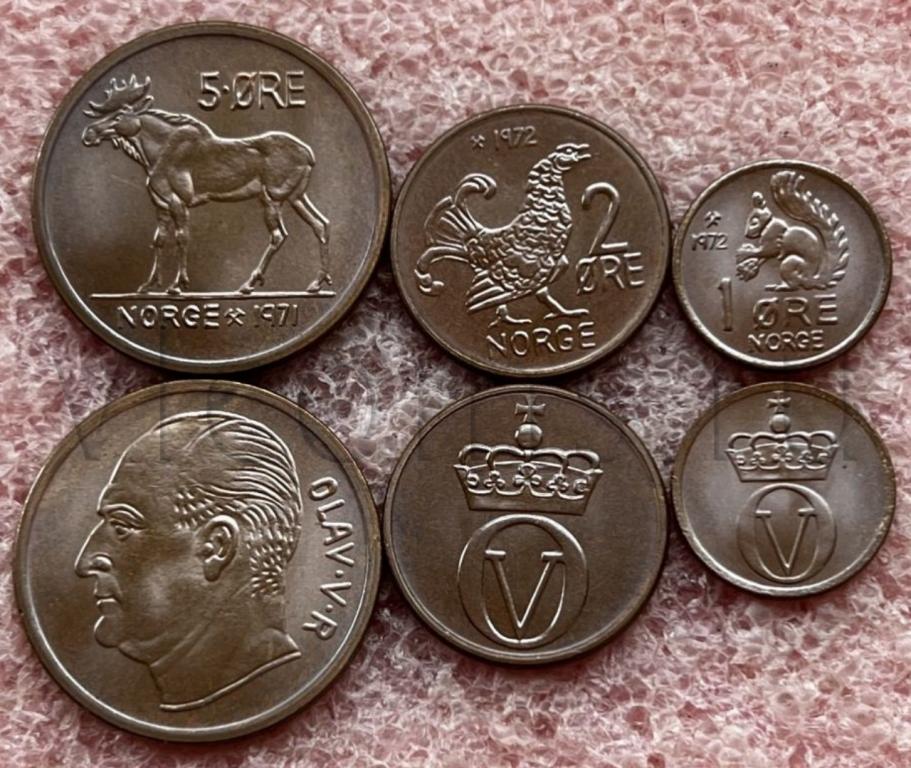 Норвегия набор 3 монет 1972 1973 Животные aUNC 97471