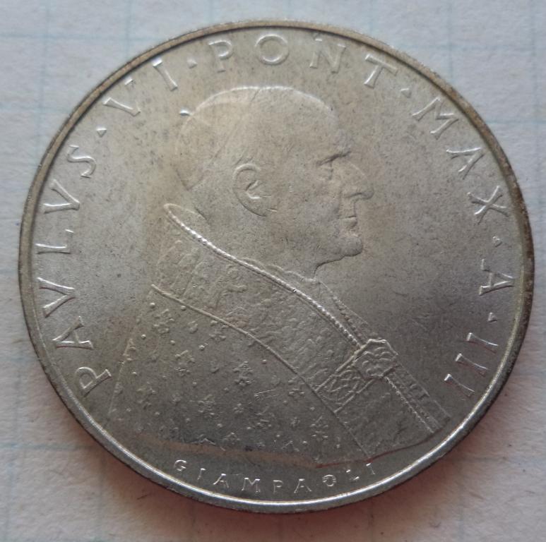 Ватикан 500 лир 1965 год  серебро  Павел VI   UNC   п.2