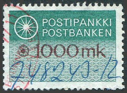 Финляндия 1970-е Почтовый банк сберегательная марка1000 мк металлография эмблема