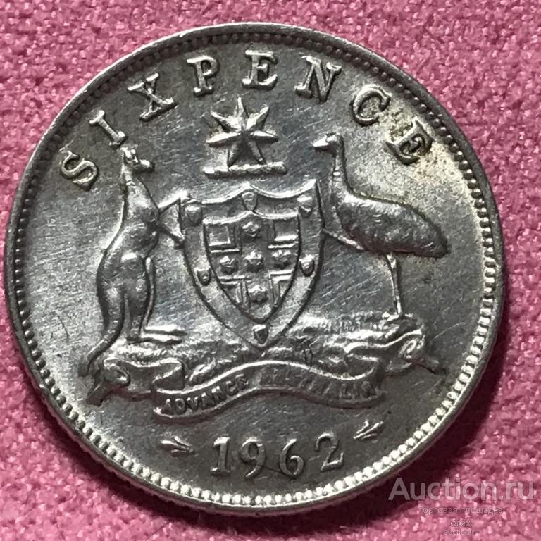 6 пенсов 1962 Австралия. Серебро (холдер)