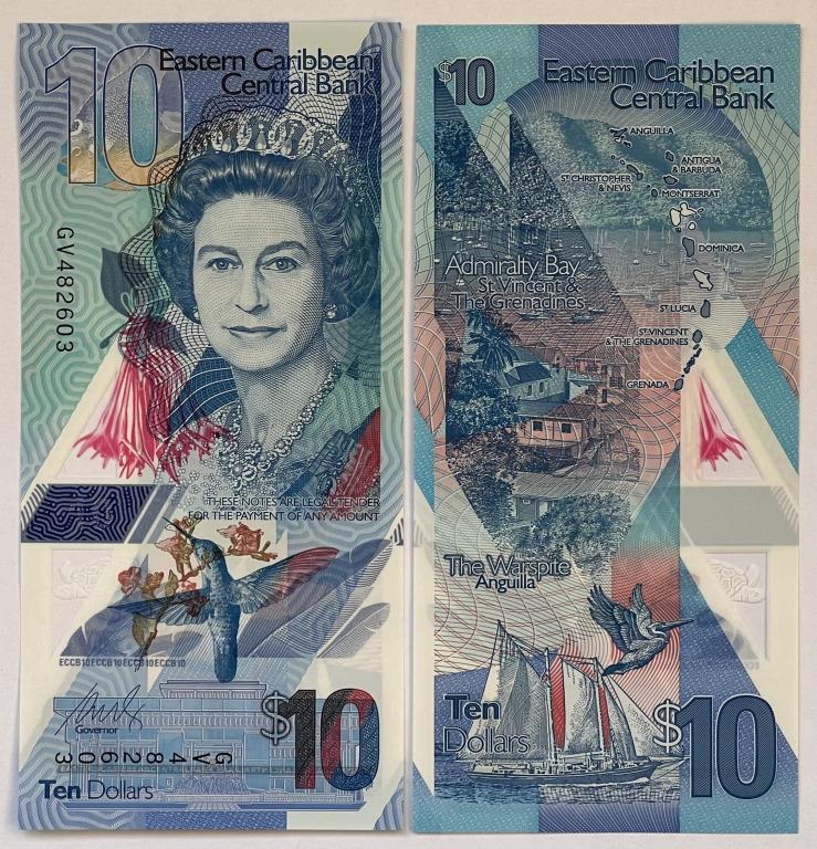Восточные Карибы 10 долларов 2019 год Полимер Пресс UNC