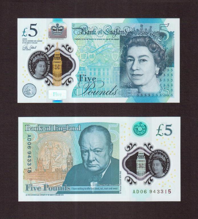 Великобритания Англия 2015г 5 фунтов UNC (Pick 394) полимерная