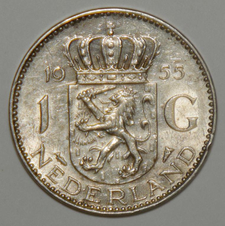 Нидерланды 1 гульден 1955 СЕРЕБРО Ag (К31)