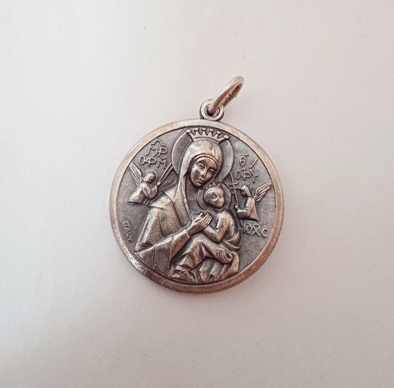 Религиозная двусторонняя Подвеска из Италии! Мадонна! Серебрение!