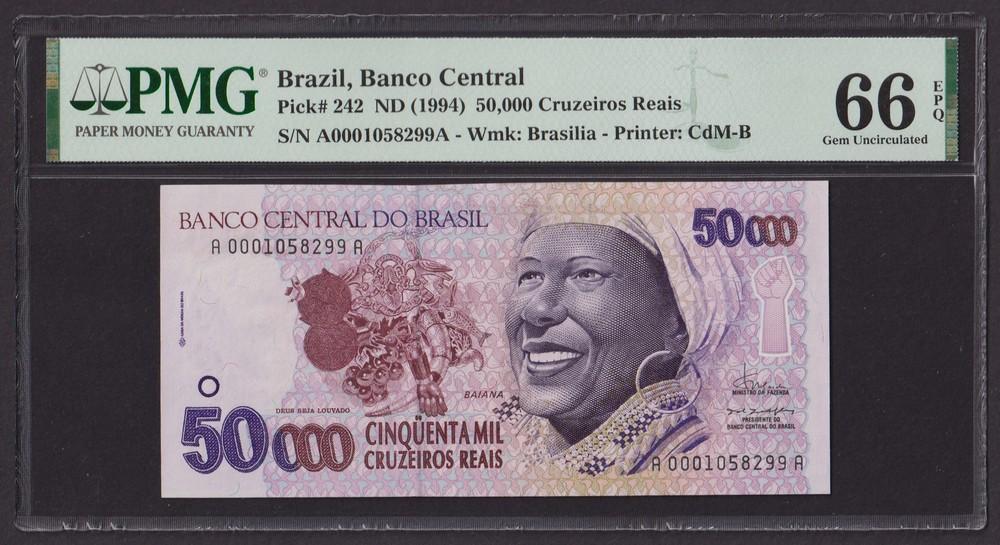 Бразилия 1994г 50000 крузейро UNC (Pick 242) слаб PMG-66 EPQ (8299)