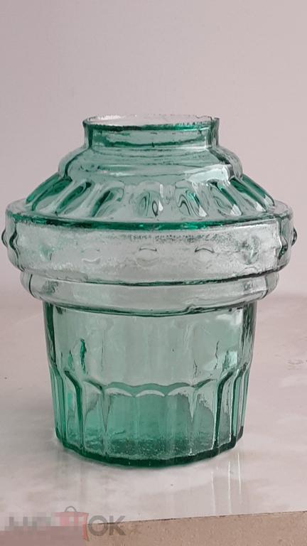 Колба емкость для керосиновой лампы. Керосинка. Бирюзовое стекло. До 1917 года