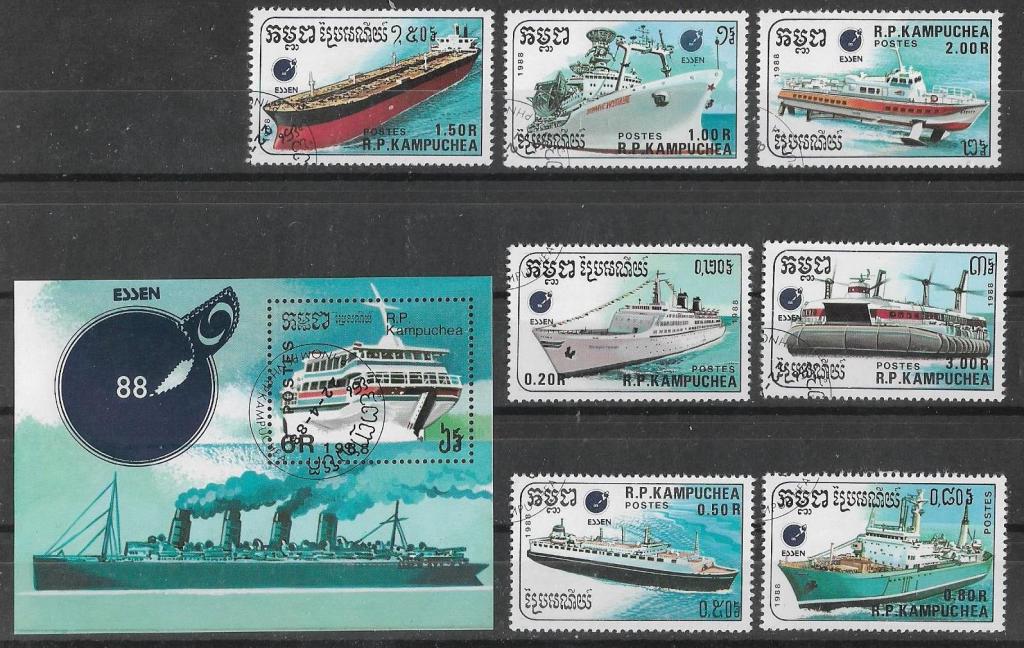 Камбоджа 1988 г.  Корабли Транспорт, гаш.