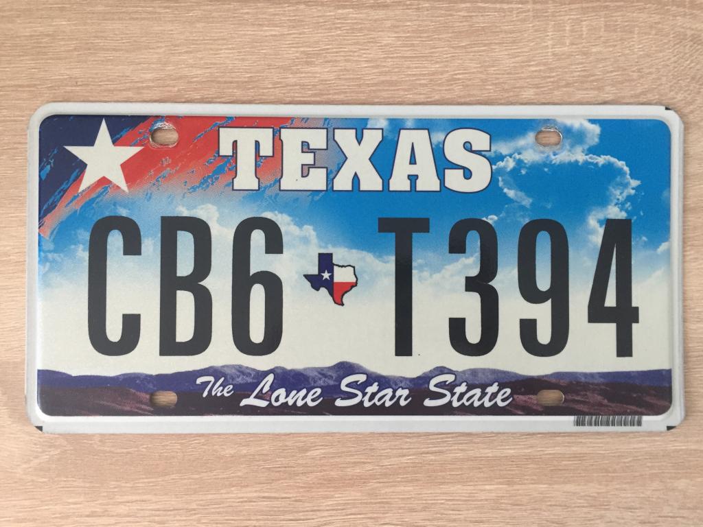 Техас США автомобильный номер CB6 T394 The Lone Star State Texas б/у