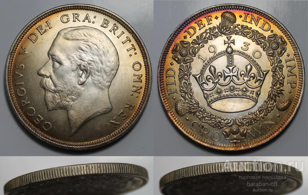 Великобритания 1 крона, 1930. Король Георг V. Высокое качество ! UNC ! Видео !