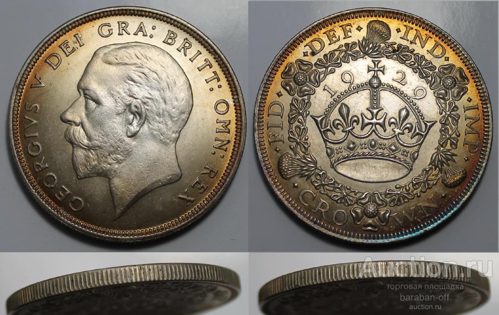 Великобритания 1 крона, 1929. Король Георг V. Высокое качество ! UNC ! Видео !