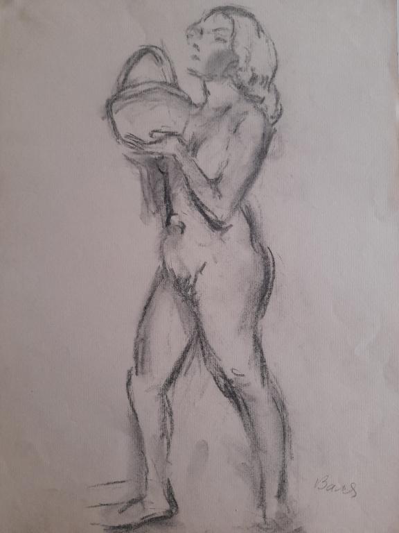 Яновская О.Д. (1900-1998) Идущая обнаженная, держащая корзину над грудью