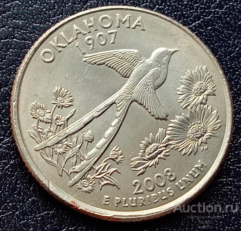 США 25 центов (квотер) 2008 Штат Оклахома (мешковые AUNC ) KM# 421