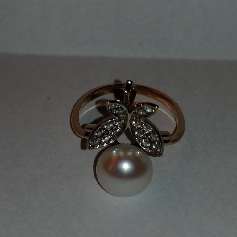 Кольцо Бабочка золото 585 проба жемчуг