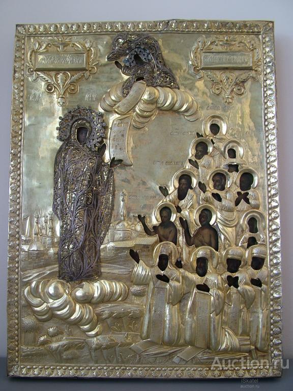 икона Богоматерь Боголюбская оклад СЕРЕБРО скань 1819 г
