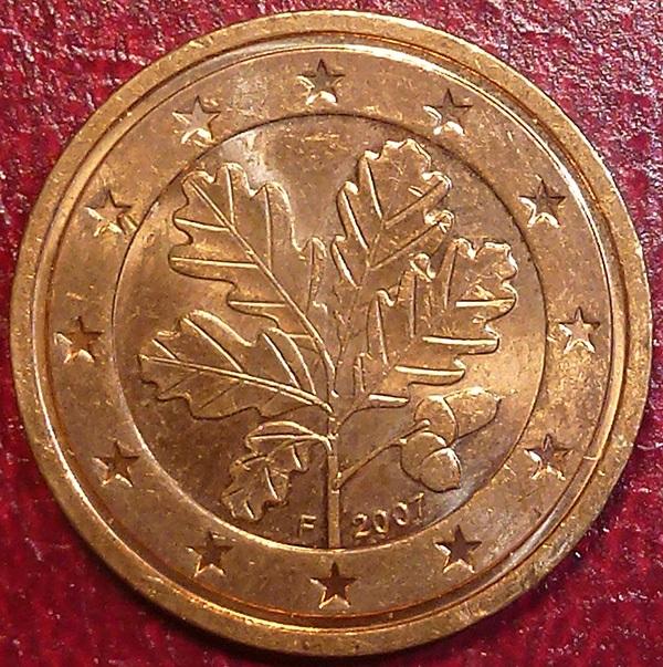 Евросоюз. Германия 2 евроцента 2007 года. F.