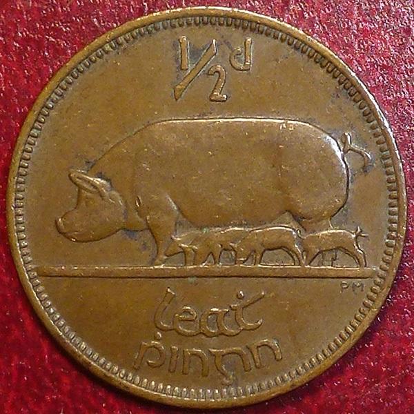 Ирландия 1/2 пенни 1953 года.