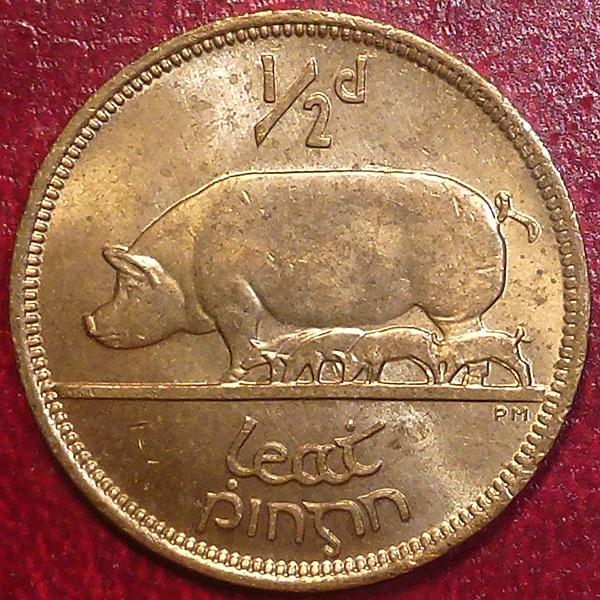 Ирландия 1/2 пенни 1966 года.