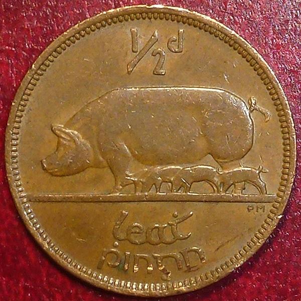 Ирландия 1/2 пенни 1965 года.