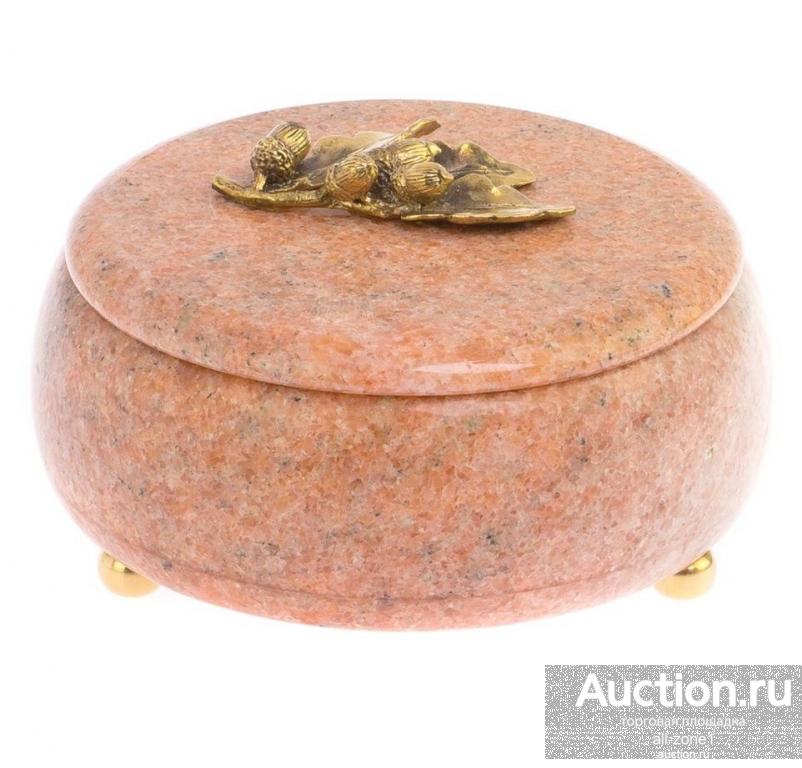 Шкатулка круглая ЖЁЛУДИ из розового мрамора AZY-125511
