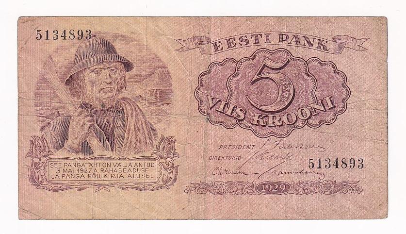 Эстония Банкнота 5 крон 1929 год VF (38980)