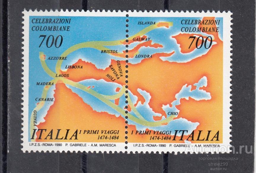 ITALIA  ИТАЛИЯ    Карта Путешествия Колумб  Сцепка 1990  Сост** MNH