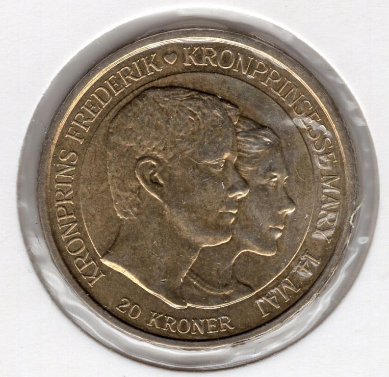 20 крон - Дания - 2004 - Свадьба принцессы - Фредерик и Мария - KM#894 - UNC