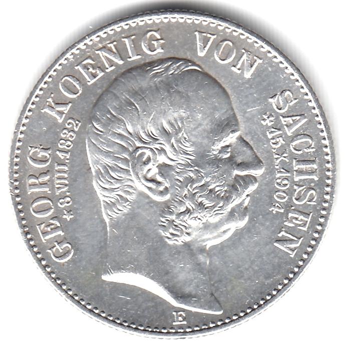 Германия - Саксония 2 марки 1904 Е "Траурная" - Редкость, Оригинал, UNC, Штемпельная.