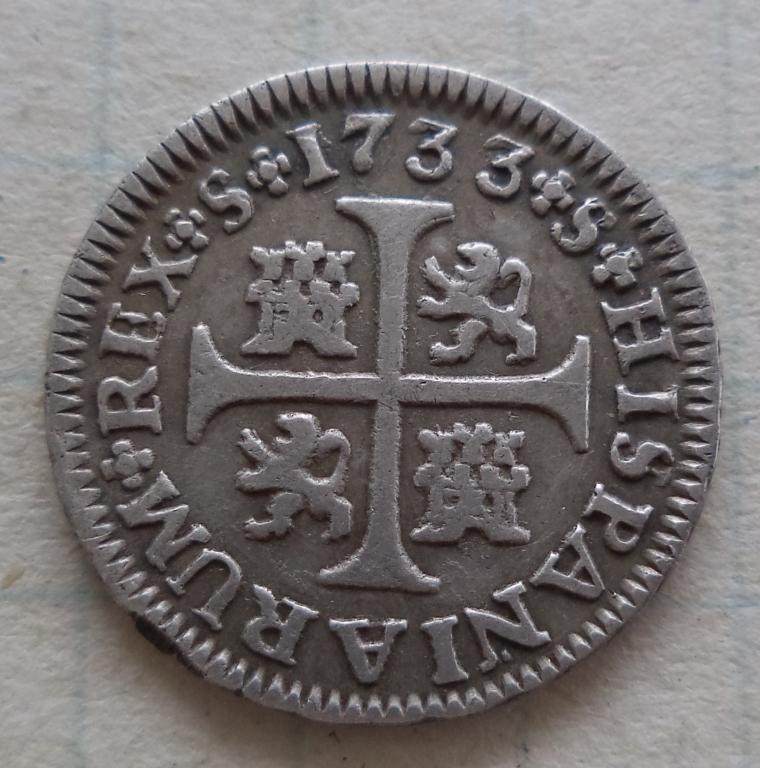 Испания 1/2  реала  1733  год   серебро  п.11