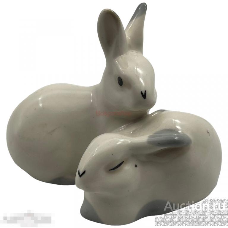 Фарфоровая статуэтка "Два зайца м/р" 1960-1970 гг. Артель Прогресс, СССР