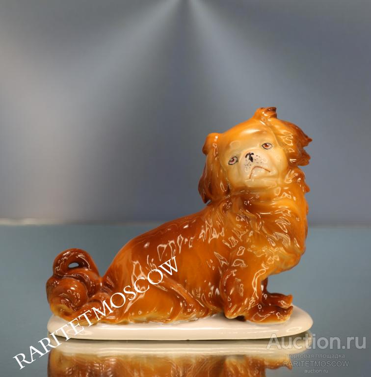 Пекинес собака антикварная статуэтка фарфор роспись Германия 21