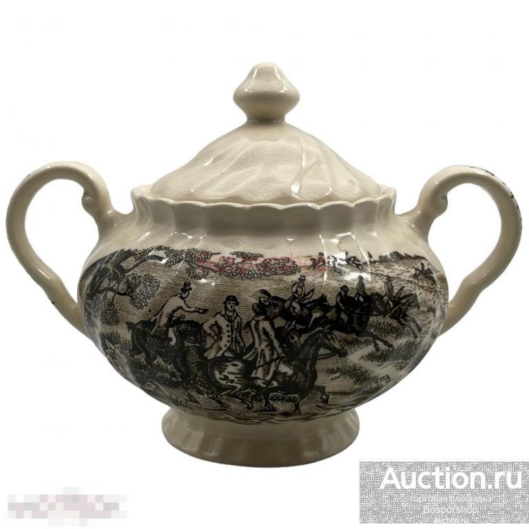 Сахарница &quot;Охота&quot;, фарфор, 1970-1975 гг, ручная роспись, Monarh, Англия 