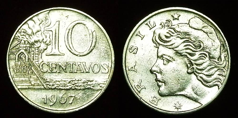 Бразилия 10 сентаво 1967 КМ#578.1