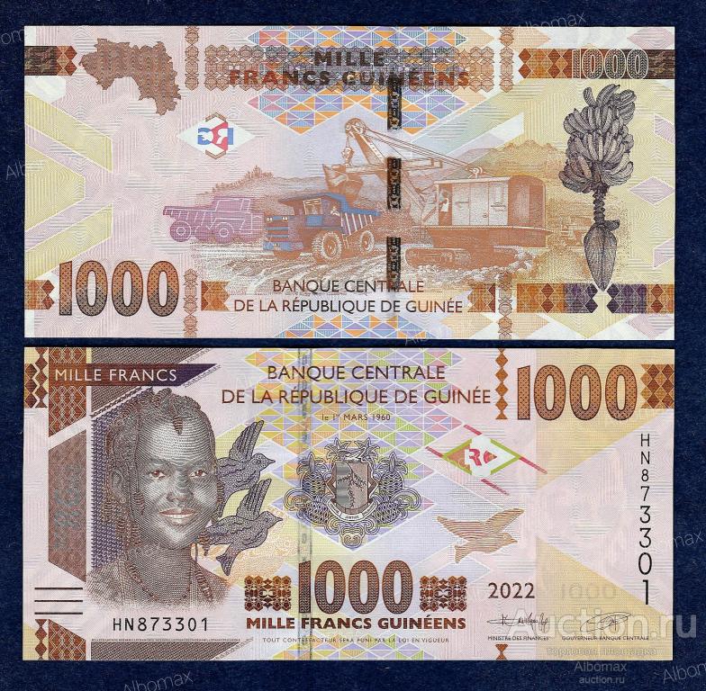 Гвинея 1000 франков 2022 год ПРЕСС UNC