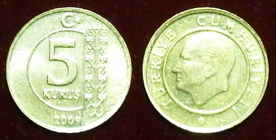 Турция 5 куруш 2009 aUNC КМ#1240