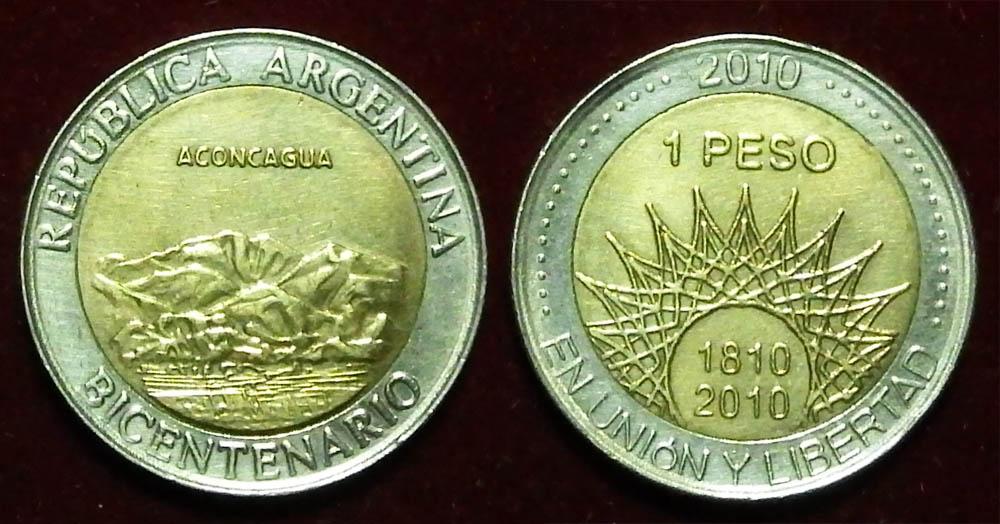 Аргентина 1 песо 2010 aUNC Аконкагуа КМ#157