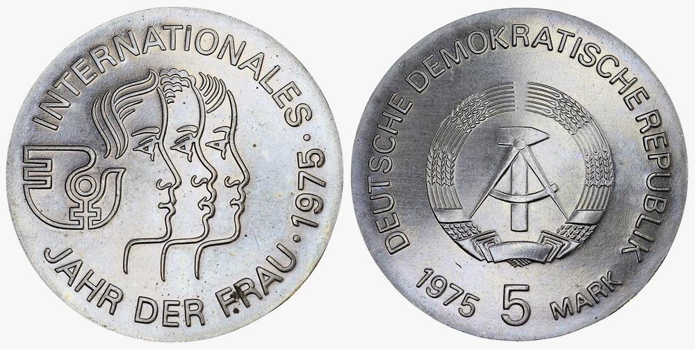 Германия ГДР 5 марок 1975 ННР MS64 (Международный год женщины)