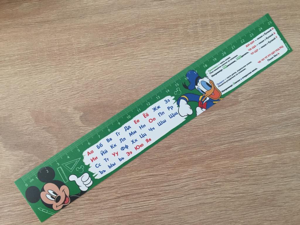 Микки Маус Дональд Дак Disney линейка-закладка пластиковая 25 см Алфавит