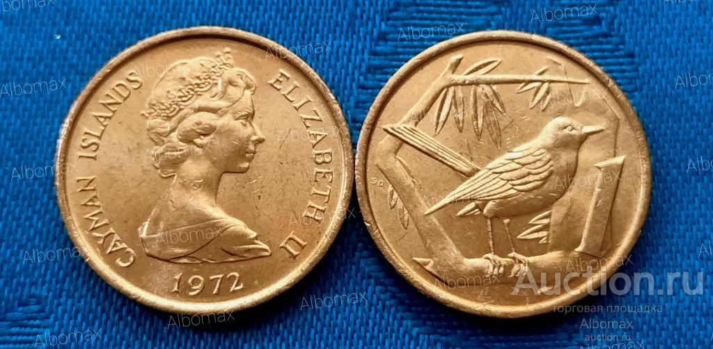 Каймановы острова 1 цент 1972г Дрозд UNC Кайманы Птица Фауна Елизавета II