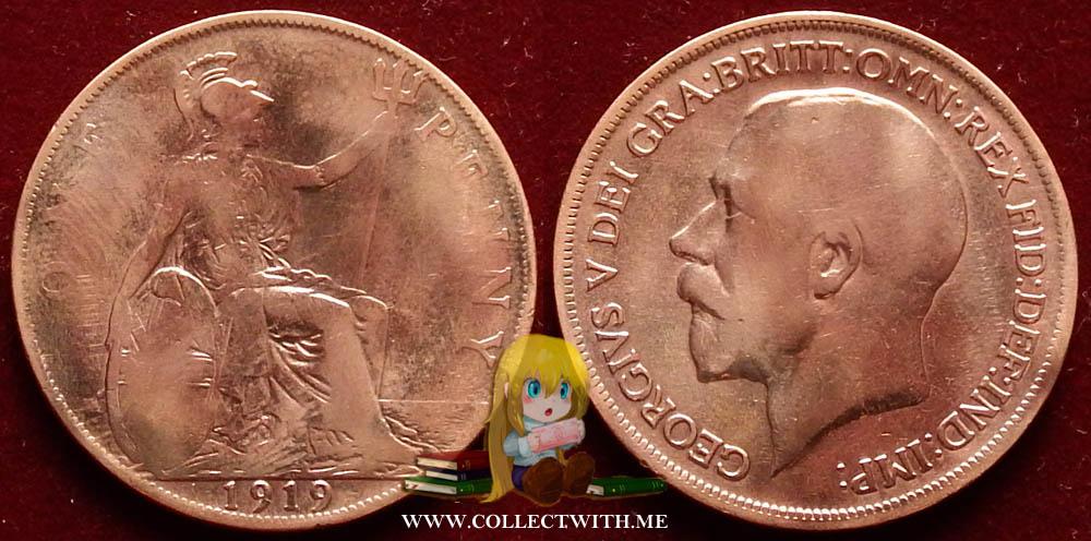 Великобритания 1 пенни 1919 KM-810