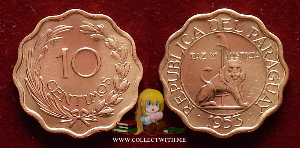 Парагвай 10 сентимо 1953 XF/aUNC KM-25